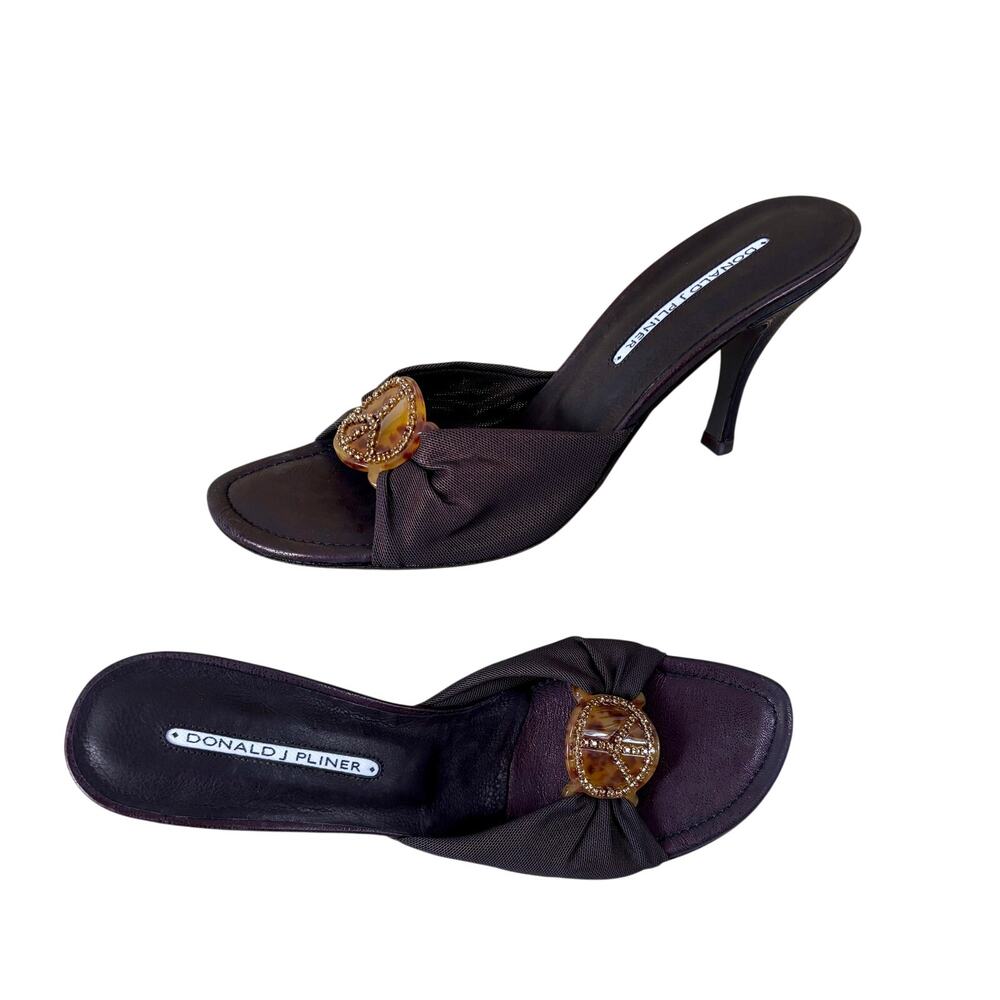 Donald Pliner Bronze Mesh Elastic Slide Leather Rhinestone Peace Shoe $225 NWT
